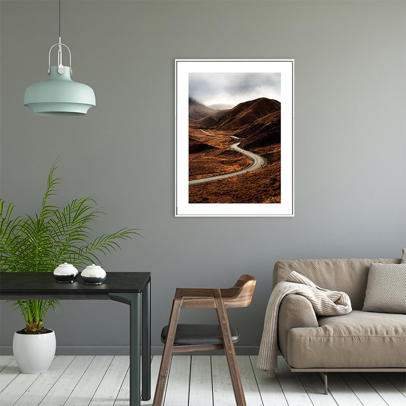 Brown Mountain Curve Road Canvas Contemporary Textured Wall Decor for Living Room