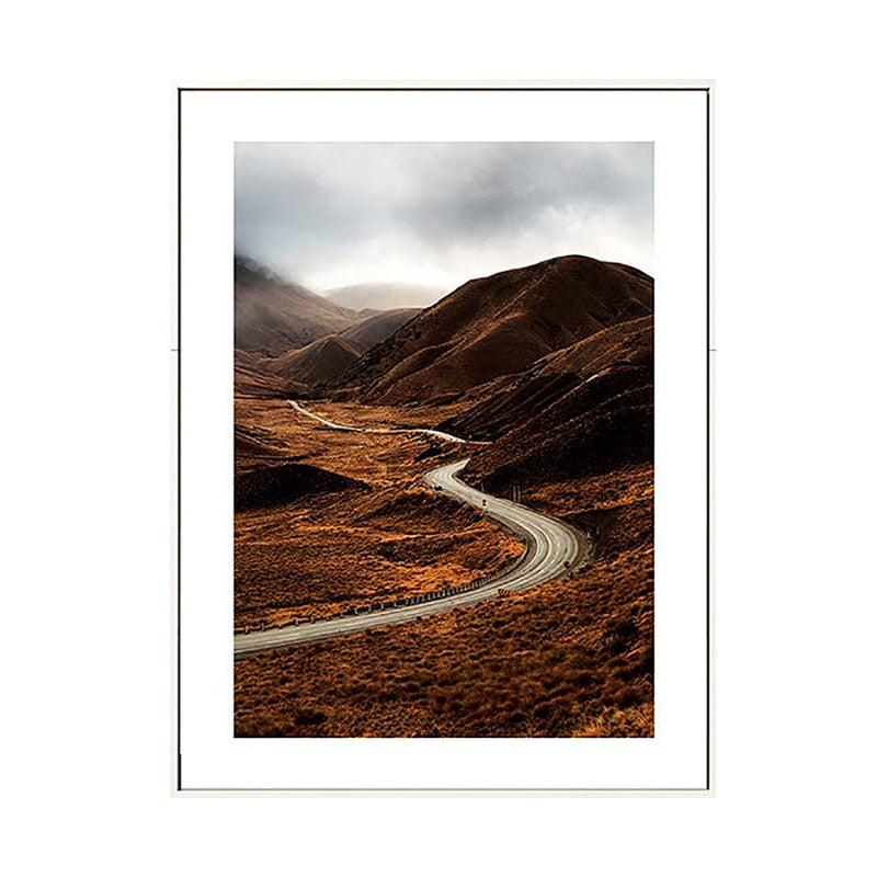 Brown Mountain Curve Road Canvas Contemporary Textured Wall Decor for Living Room