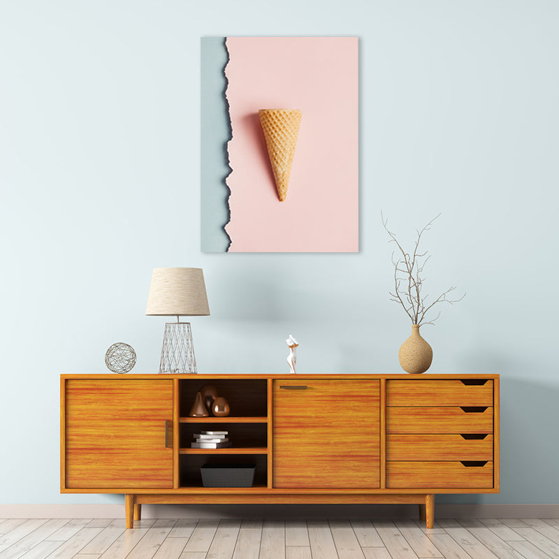 Pink Ice-Cream Cone Painting Textured Wall Art Print for Guest Room, Multiple Sizes