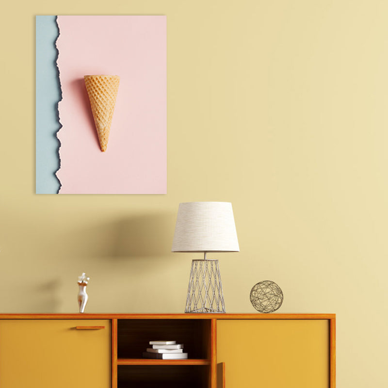 Pink Ice-Cream Cone Painting Textured Wall Art Print for Guest Room, Multiple Sizes