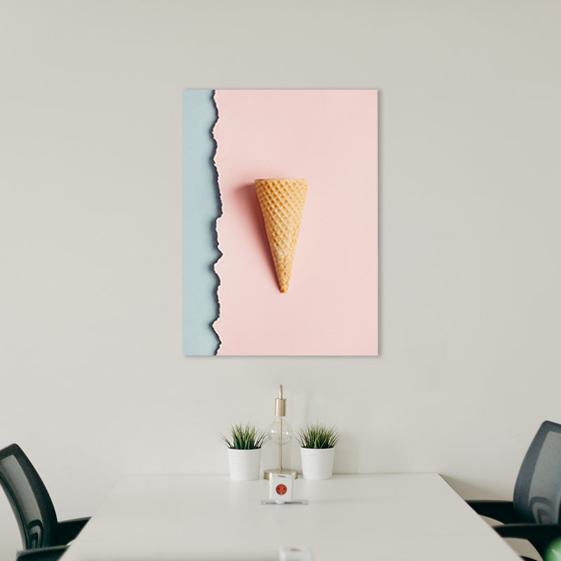 Pink Ice-Cream Cone Painting Textured Wall Art Print for Guest Room, Multiple Sizes