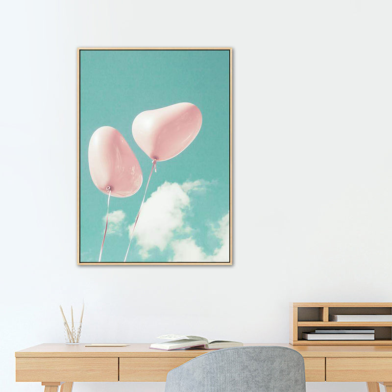 Heart-Shaped Balloon Canvas Art Print for Bedroom in Green, Multiple Sizes Available