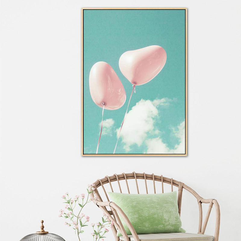 Heart-Shaped Balloon Canvas Art Print for Bedroom in Green, Multiple Sizes Available