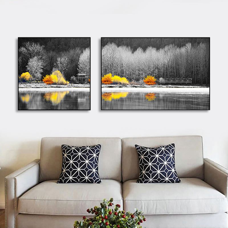 Picturesque Nature Scenery Canvas Wall Art for House Interior, Light Color, Set of 2