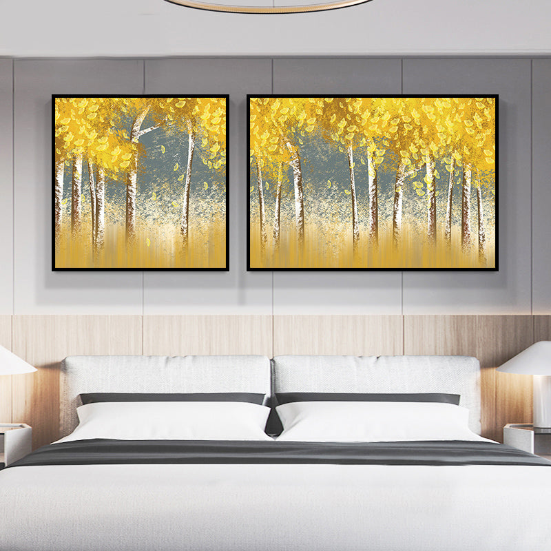 Yellow Fall Trees Wall Art Oil Painting Scenery Modern Multi-Piece Canvas for Hotel