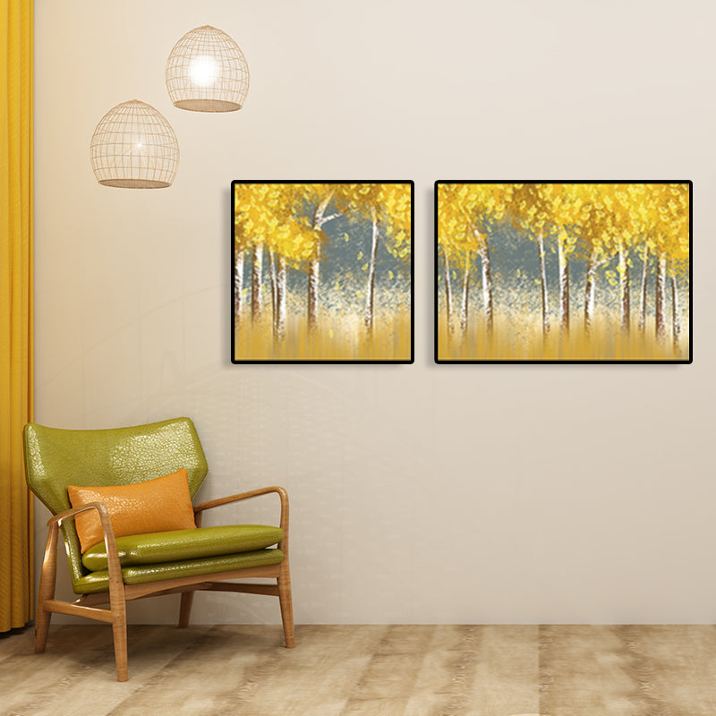 Yellow Fall Trees Wall Art Oil Painting Scenery Modern Multi-Piece Canvas for Hotel