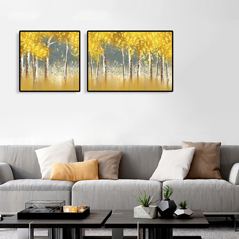 Yellow Fall Trees Wall Art Oil Painting Scenery Modern Multi-Piece Canvas for Hotel