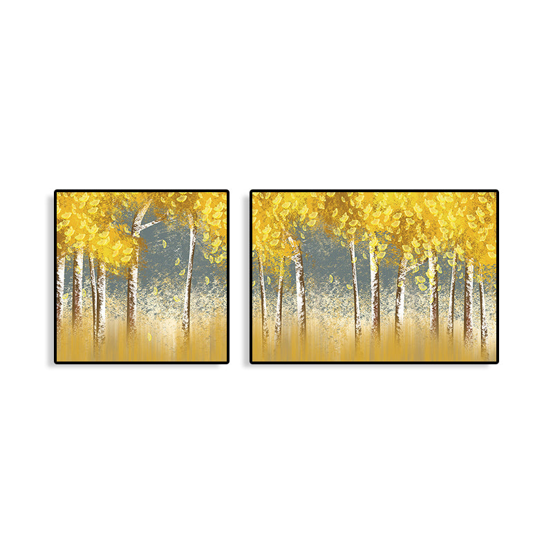 Yellow Fall Trees Wall Art Oil Painting Scenery Modern Multi-Piece Canvas for Hotel