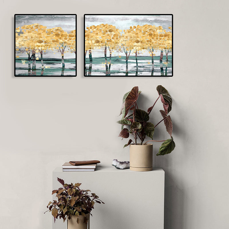 Yellow Fall Trees Wall Art Oil Painting Scenery Modern Multi-Piece Canvas for Hotel