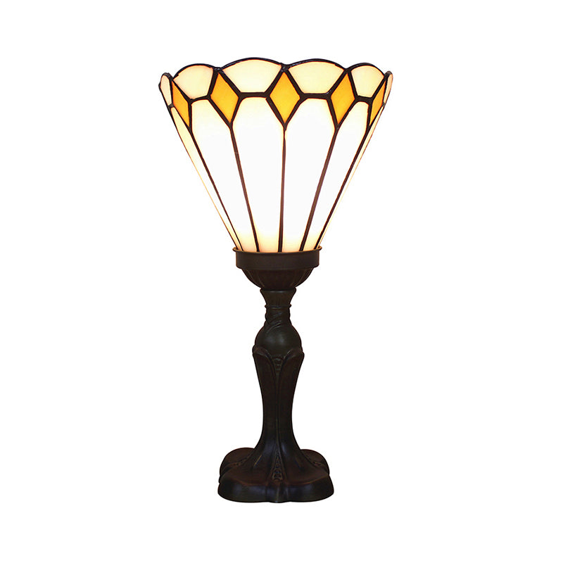 Classic Tiffany Cone Desk Light Glass 1 Head Inverted Desk Lamp in White/Yellow/Blue for Living Room