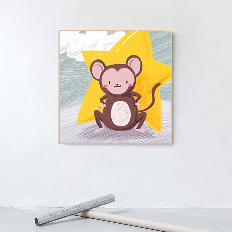 Cartoon Animal Wall Art Print Canvas Textured Soft Color Wall Decor for Baby Room