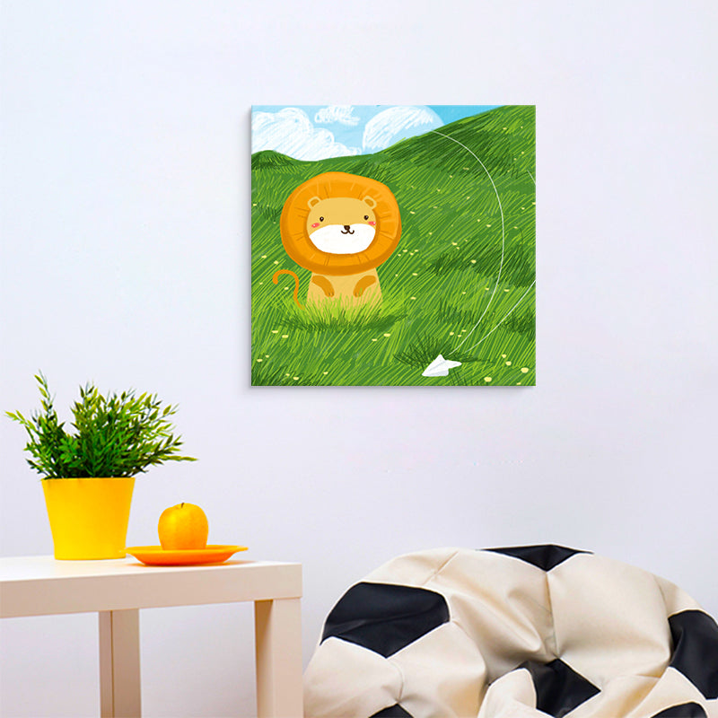 Cartoon Animal Wall Art Print Canvas Textured Soft Color Wall Decor for Baby Room