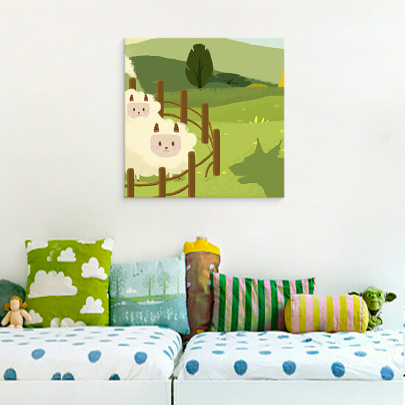 Cartoon Animal Wall Art Print Canvas Textured Soft Color Wall Decor for Baby Room
