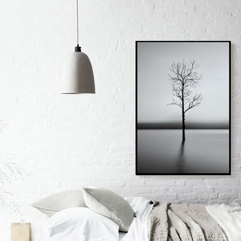 Leafless Tree Wall Art Print Nordic Aesthetics Photo Plant Canvas in Grey for Bedroom