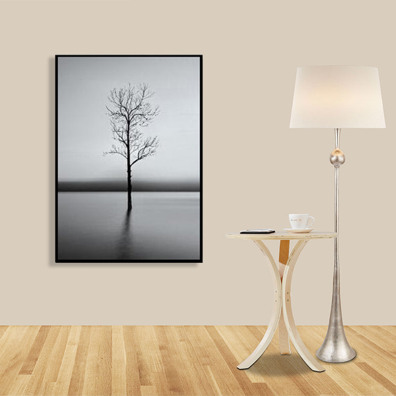 Leafless Tree Wall Art Print Nordic Aesthetics Photo Plant Canvas in Grey for Bedroom