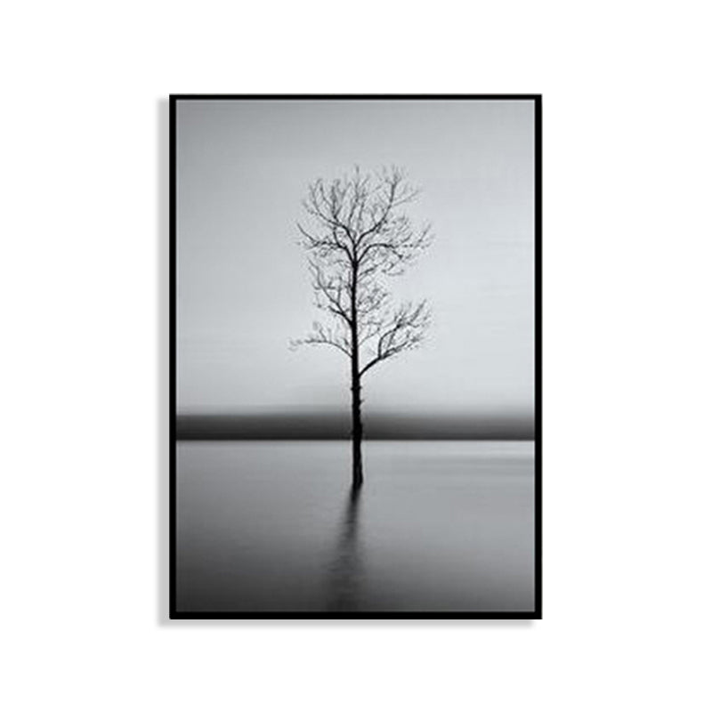 Leafless Tree Wall Art Print Nordic Aesthetics Photo Plant Canvas in Grey for Bedroom