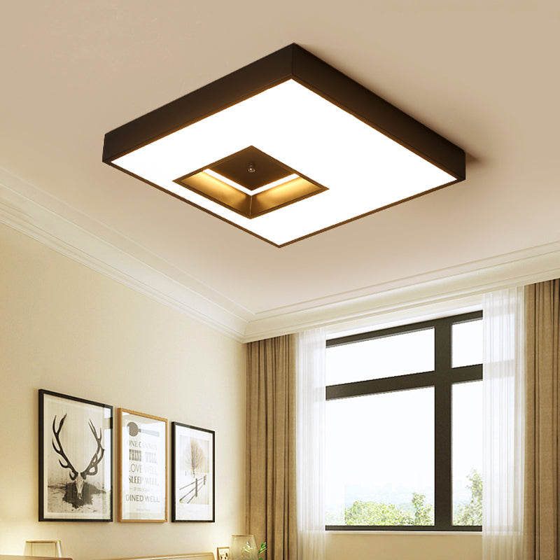 18 "/23.5" Wide Square Flush Lampada a sospensione moderna alla moda calda/bianca Illuminazione LED Acrilico Soffitto Flush Mount in nero/bianco