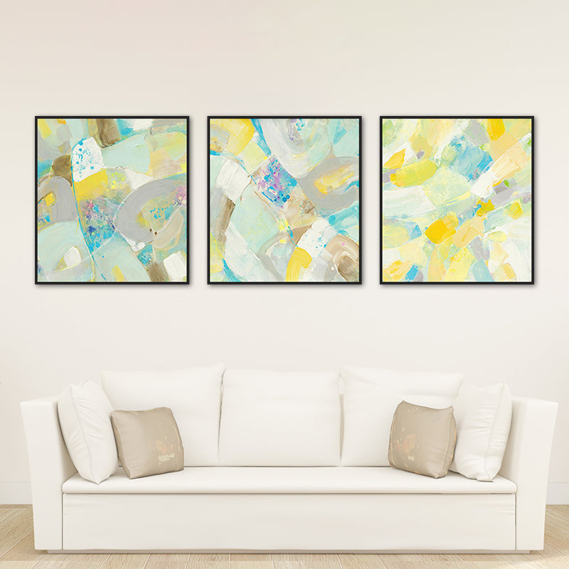 Textured Hand Printed Painting Canvas Modern Art Style Wall Decor for Playroom, Set of Three