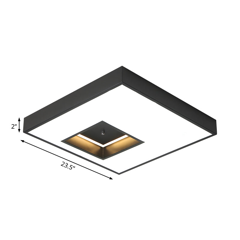 18 "/23.5" Wide Square Flush Lampada a sospensione moderna alla moda calda/bianca Illuminazione LED Acrilico Soffitto Flush Mount in nero/bianco