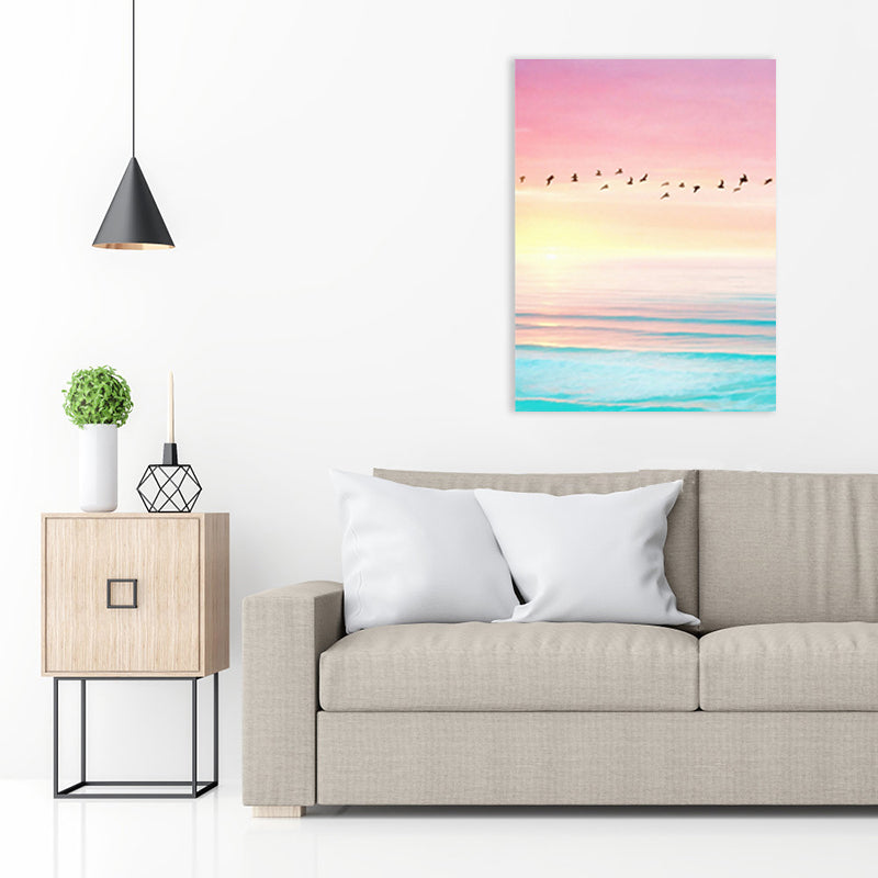 Contemporary Bird and Sky Painting Canvas Pink Photography Wall Art Decor, Multiple Sizes