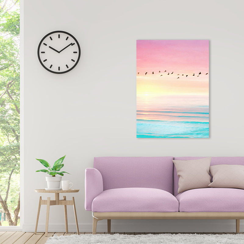 Contemporary Bird and Sky Painting Canvas Pink Photography Wall Art Decor, Multiple Sizes