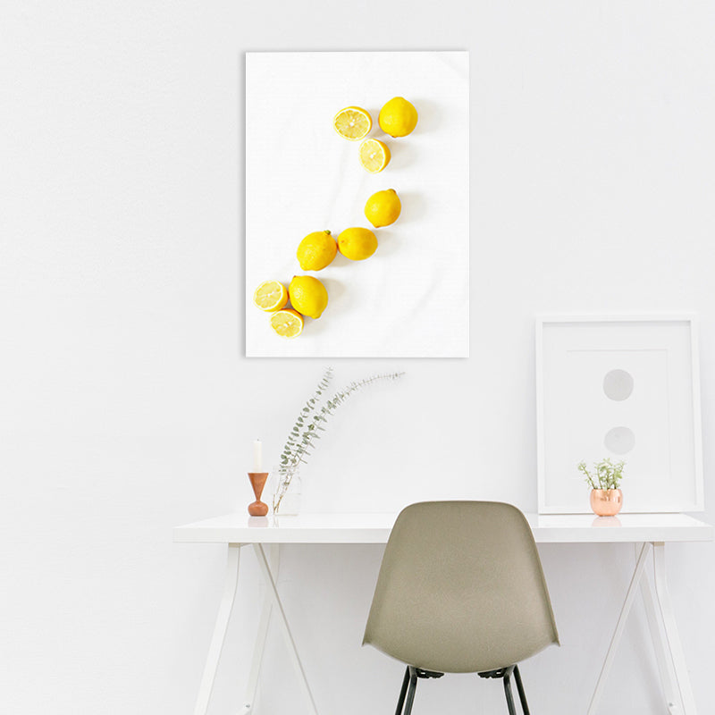 Contemporary Sour Lemon Art Print Canvas Textured Yellow Wall Decor for Bathroom