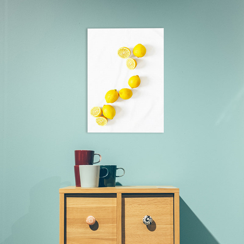 Contemporary Sour Lemon Art Print Canvas Textured Yellow Wall Decor for Bathroom