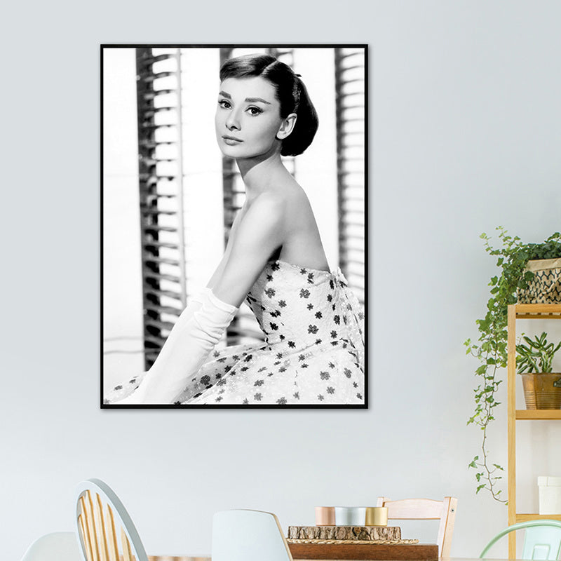 Light Color Hepburn Portrait Canvas Textured Vintage Girls Bedroom Wall Art Print