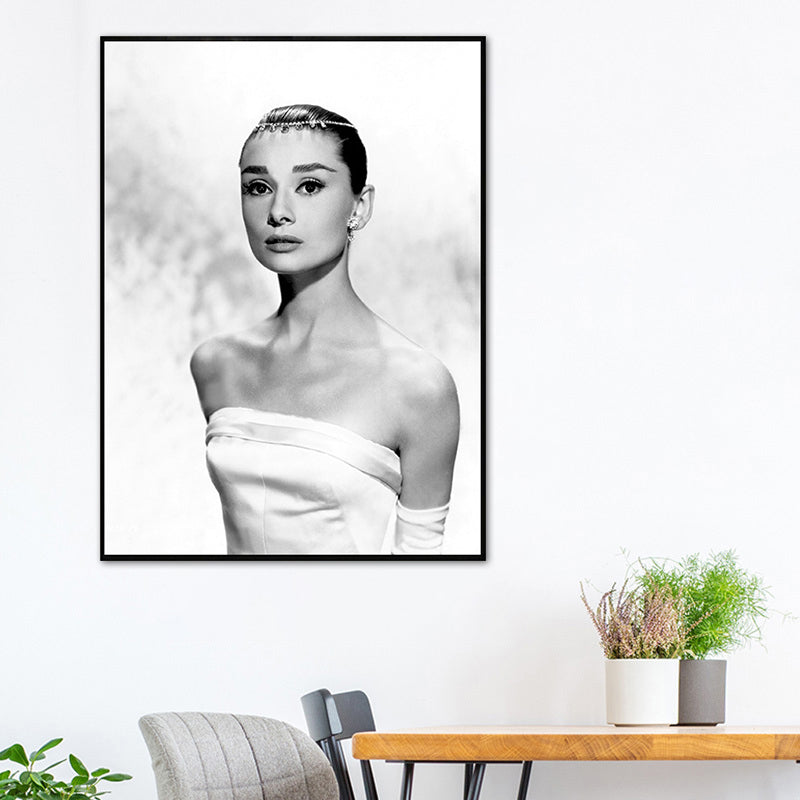 Light Color Hepburn Portrait Canvas Textured Vintage Girls Bedroom Wall Art Print