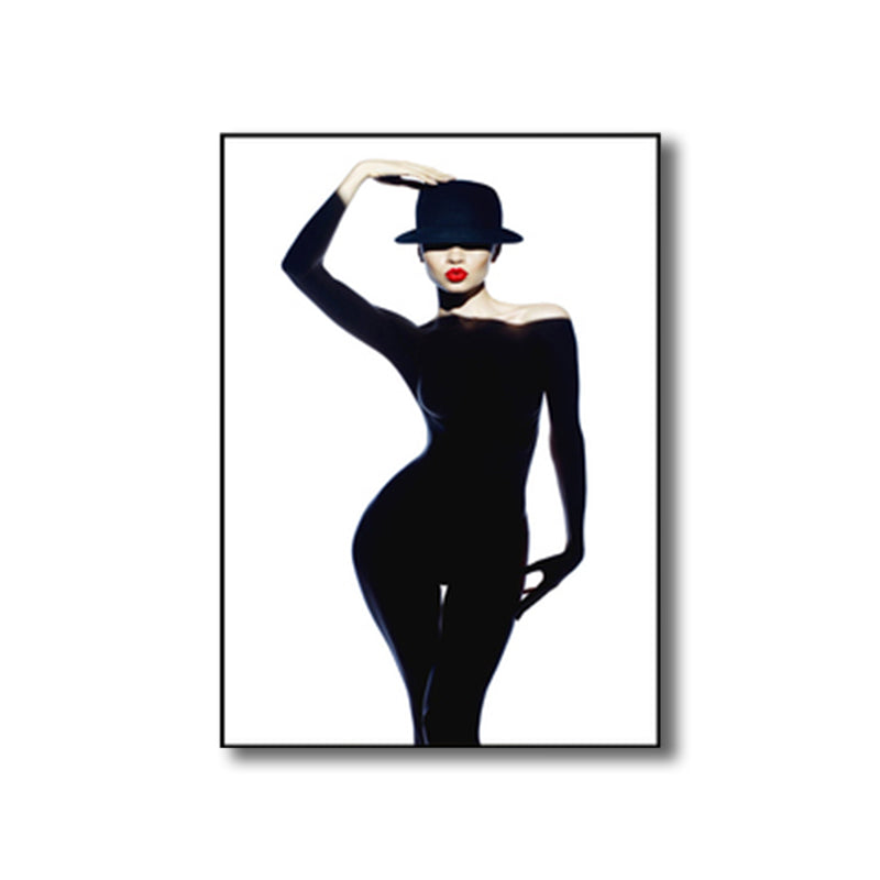 Glam Fashion Woman Canvas Print Black and White Textured Wall Art Decor for Room