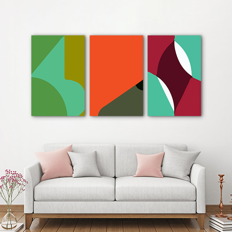 Modern Abstract Geometric Canvas Bright Color Textured Wall Art Set for Kids Bedroom