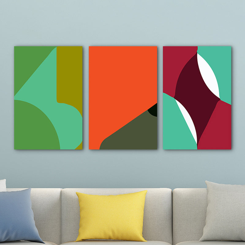 Modern Abstract Geometric Canvas Bright Color Textured Wall Art Set for Kids Bedroom