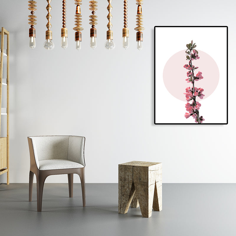 Flower Branch Canvas Print Modern Beautiful Blossom Wall Art Decor in Pink on White