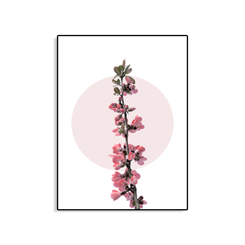 Flower Branch Canvas Print Modern Beautiful Blossom Wall Art Decor in Pink on White