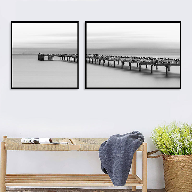 Modern Sea Bridge Wall Art Light Color Photographs Scenery Canvas Print for Room