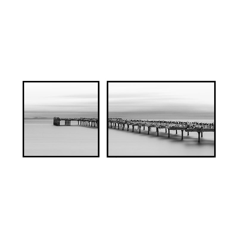 Modern Sea Bridge Wall Art Light Color Photographs Scenery Canvas Print for Room