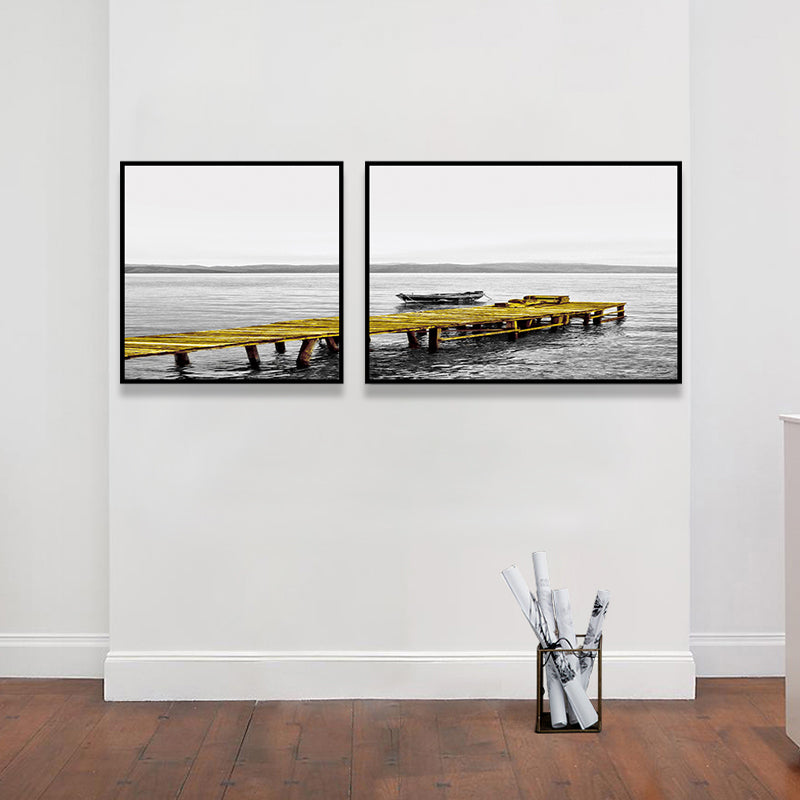 Modern Sea Bridge Wall Art Light Color Photographs Scenery Canvas Print for Room