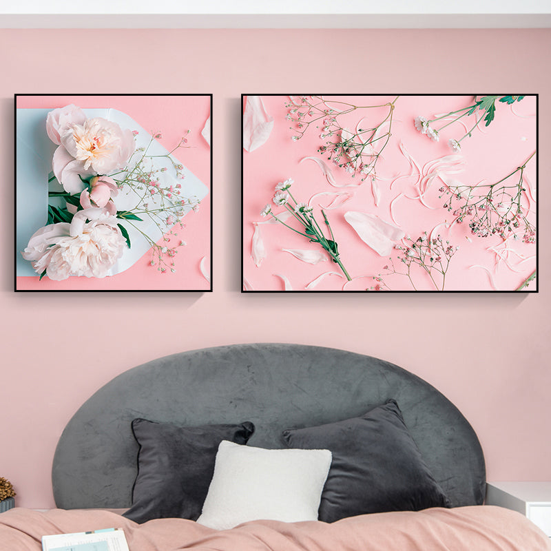 Multi-Piece Pastel Canvas Romantic Modern Flowers Wall Art Decor for Girls Bedroom