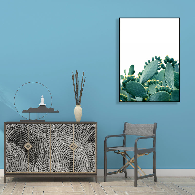 Bonsai Cactus Wall Art Decor Modern Style Textured Canvas Print in Green for Bedroom