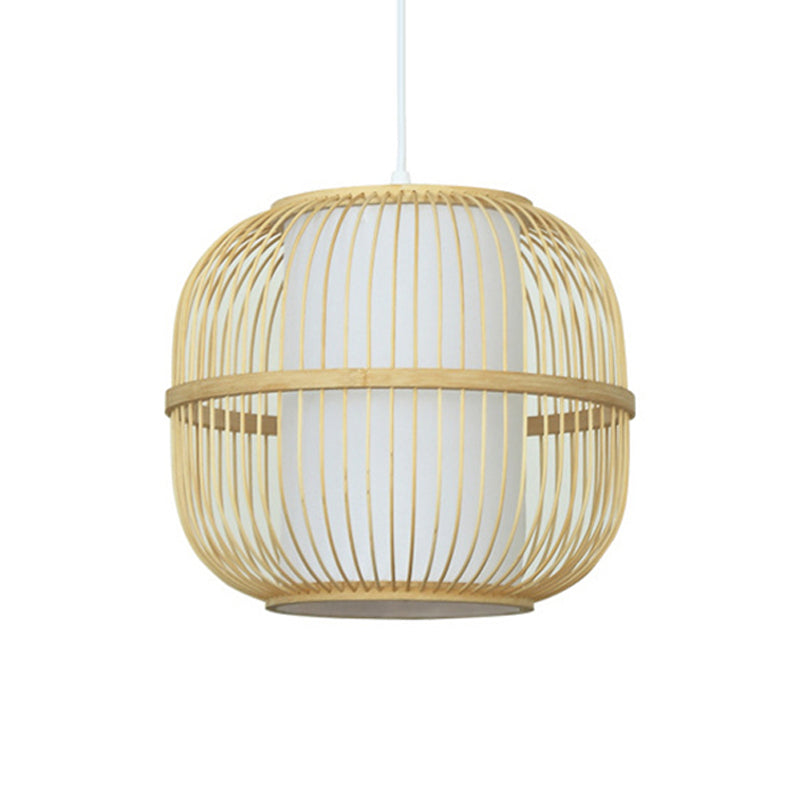 Plafonnage de plafond oblong Beige Style contemporain 1-Light Bamboo Pendante avec de l'ombre cylindrique intérieure