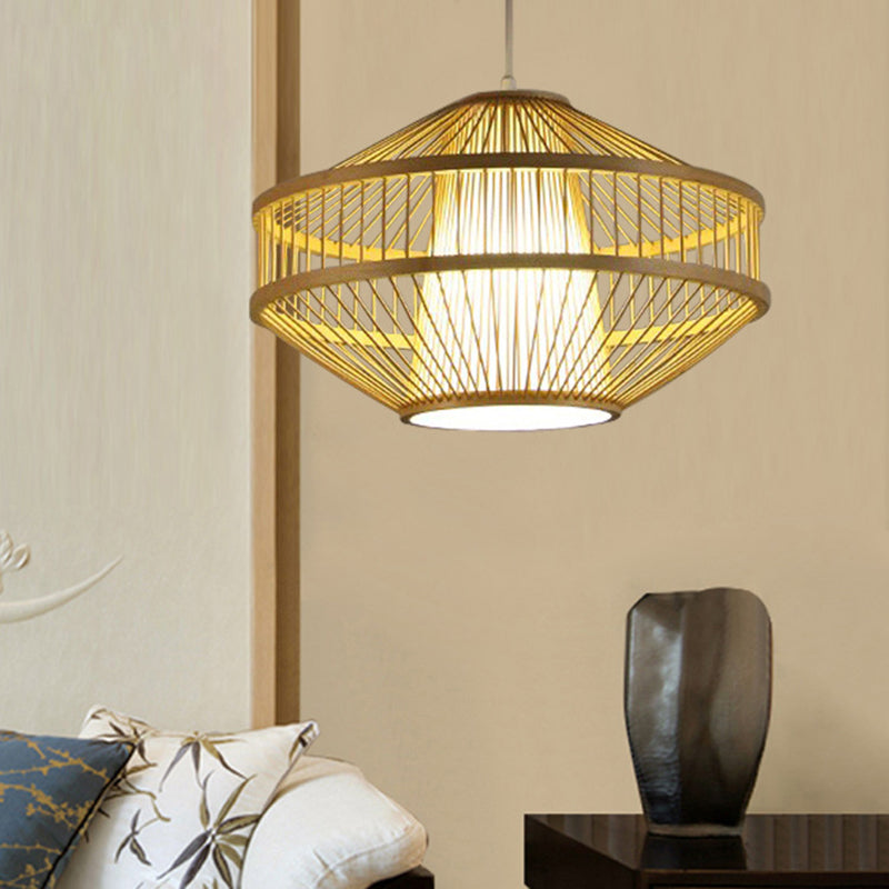 Stile modernista 1 Lampada appesa alla luce con tonalità di bambù BEIGE Lampada a sospensione a trama aperta per il ristorante