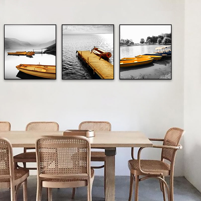 Photo Print Boats Wall Art Set Brown and Grey Modern Style Canvas for Family Room