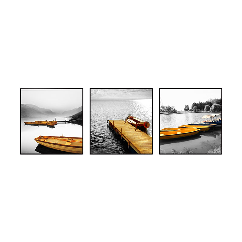 Photo Print Boats Wall Art Set Brown and Grey Modern Style Canvas for Family Room