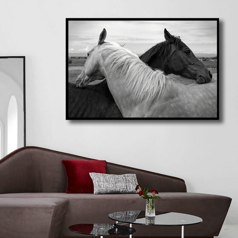 Vintage Style Horses Canvas Print Animals Gray Wall Decor, Multiple Sizes Options