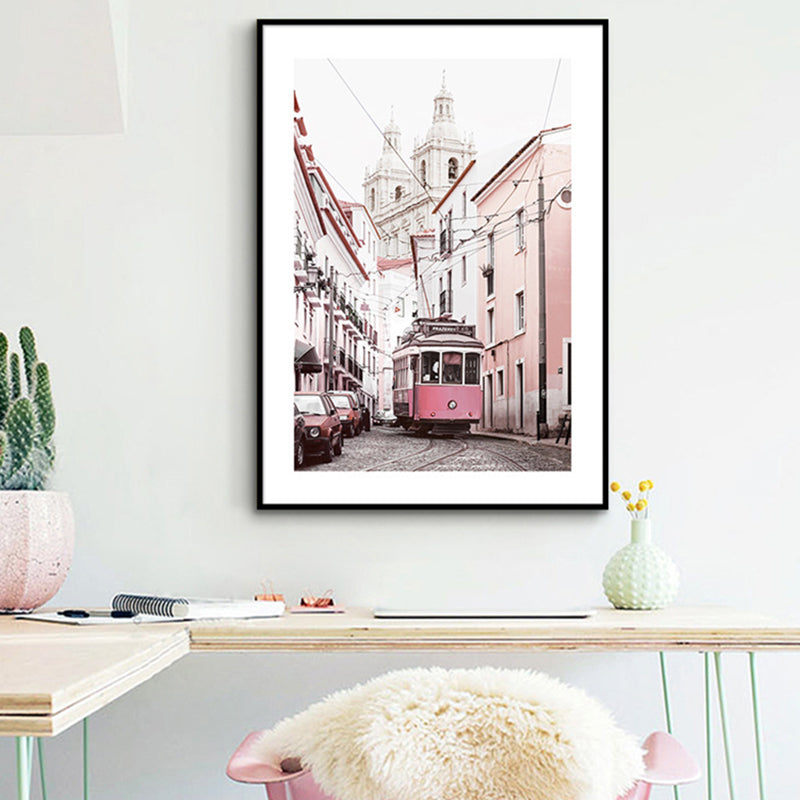 Modern Electric Rail Bus Canvas Photography Pink Wall Art Decor, Multiple Sizes Options