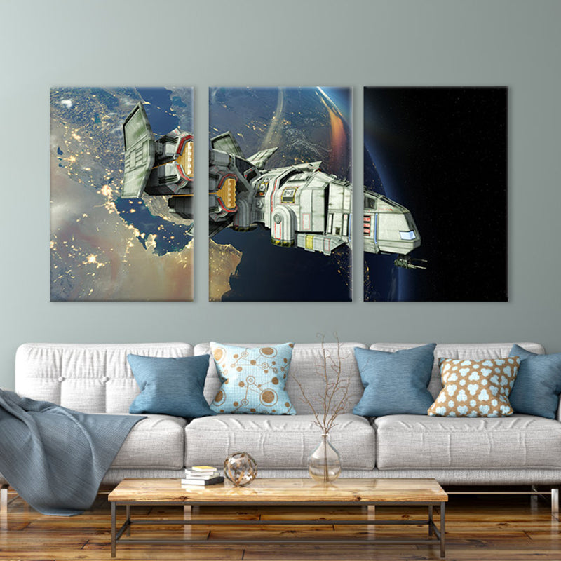 Fictional Spacecraft Canvas Art Print Textured Modern for Girls Bedroom Painting