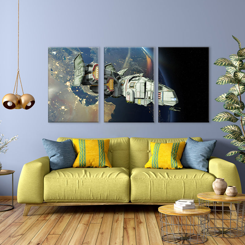 Fictional Spacecraft Canvas Art Print Textured Modern for Girls Bedroom Painting