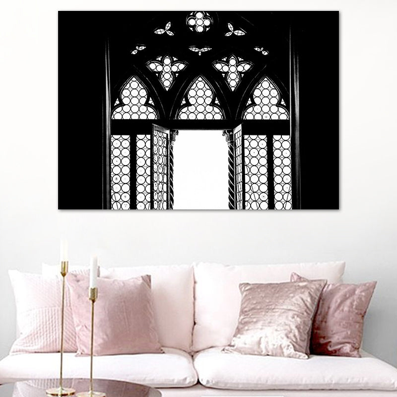 Canvas Black Painting Vintage Style Hollowed-Out Door Wall Decor, Multiple Sizes Available