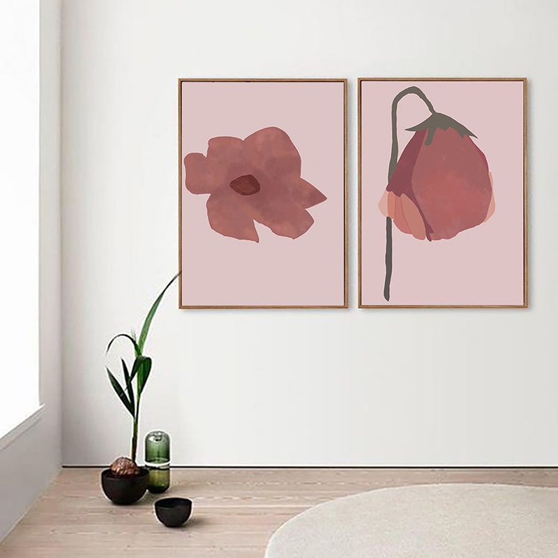 Pink Flower Canvas Wall Art Textured Nordic Living Room Wall Decor, Multiple Sizes