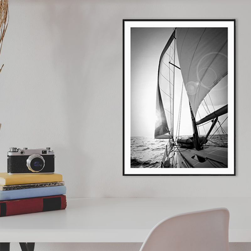 Vintage Style Still Boat Canvas Print Pastel Color Textured Painting for Playroom